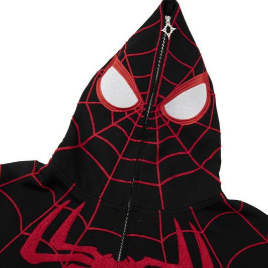 Spider-Man Bestickter Kapuzenpullover mit durchgehendem Reißverschluss – Unisex Partnerlook – Lockere Herbstjacke