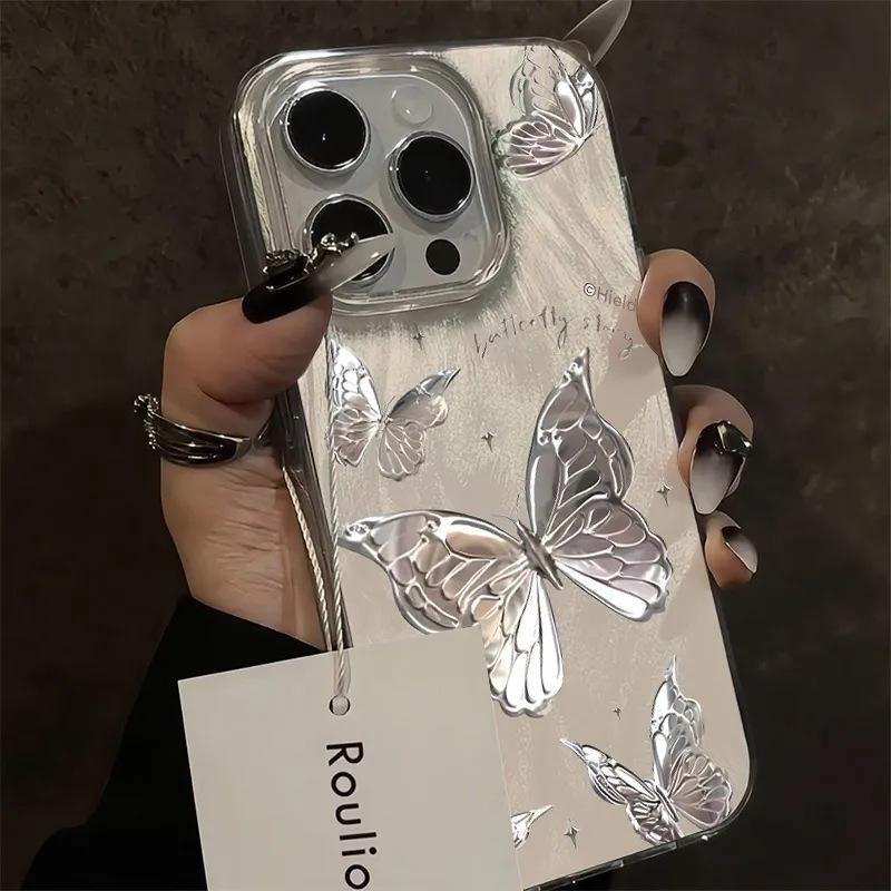 

Hot Silver Fantasy Butterfly for Apple 16 Promax Mobile Phone Case for IPhone 15 Advanced 13 Japanese and Korean 12 Girls 11 For iPhone 17PROMAX
