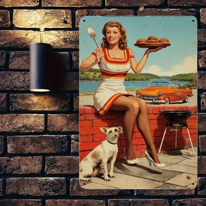 Pin-Up Girls Tin Sign, Retro Metal Wall Art