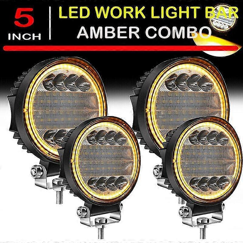 4x Led Work Light Pods Round Amber Spot Combo Light Amber Fog Lamp For Off Road Suv
