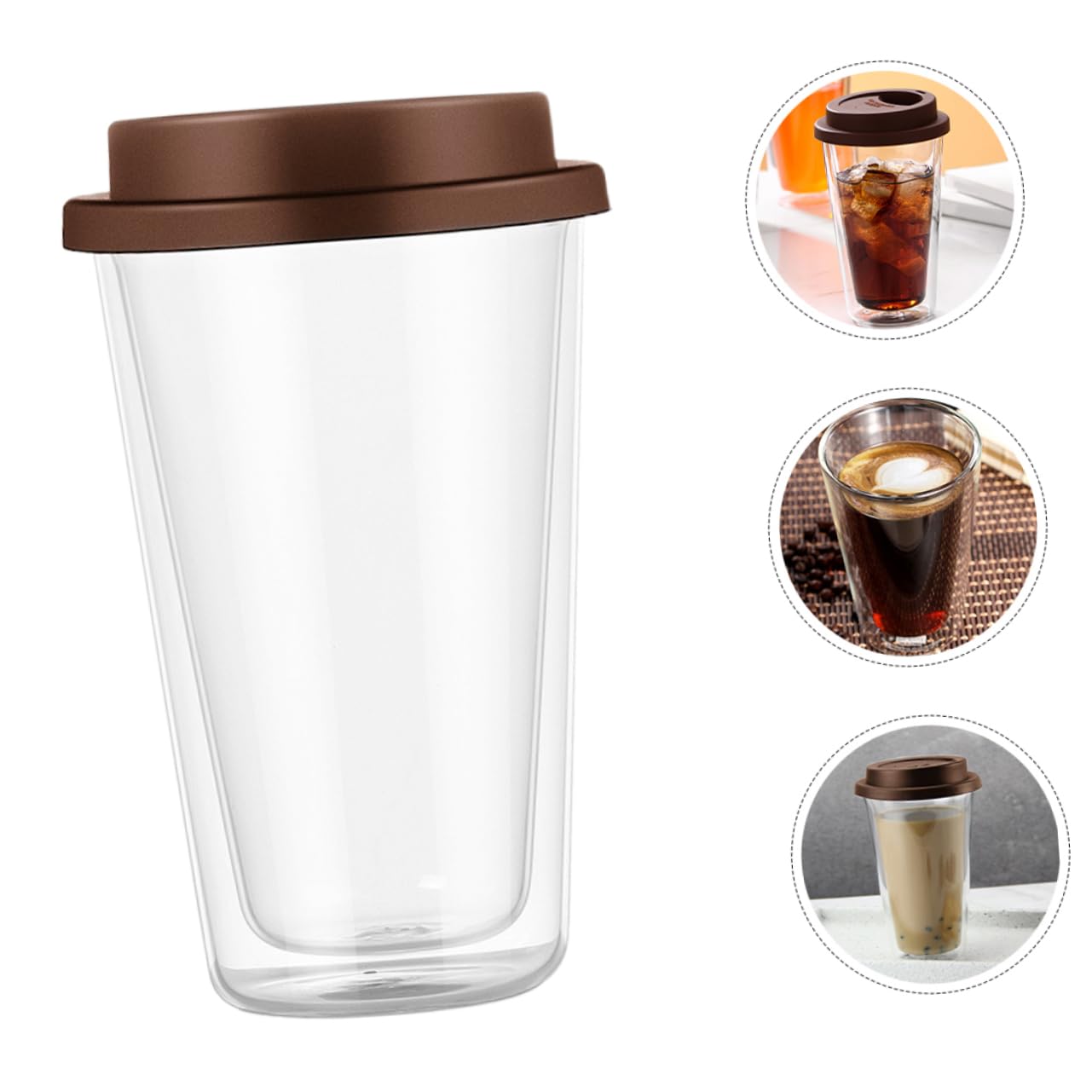 

Double Walled Glass Coffee Mugs with Silicone Lids, 12 OZ Reusable Glass Coffee Cups, Insulated Coffee Mugs, Cappuccino,Tea,