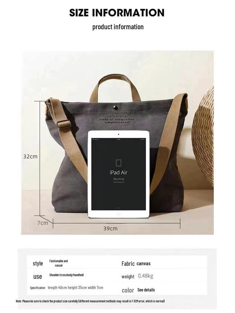 Bolso Bandolera/de Mano de Lona Unisex de Gran Capacidad para Estudiantes, Bolso de Compras o para Tutorías