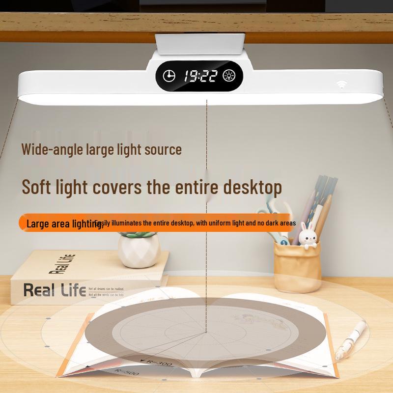 LED Eye Protection Desk Lamp with Clock - Student Study, Bedroom, Dormitory, Bedside Night Light