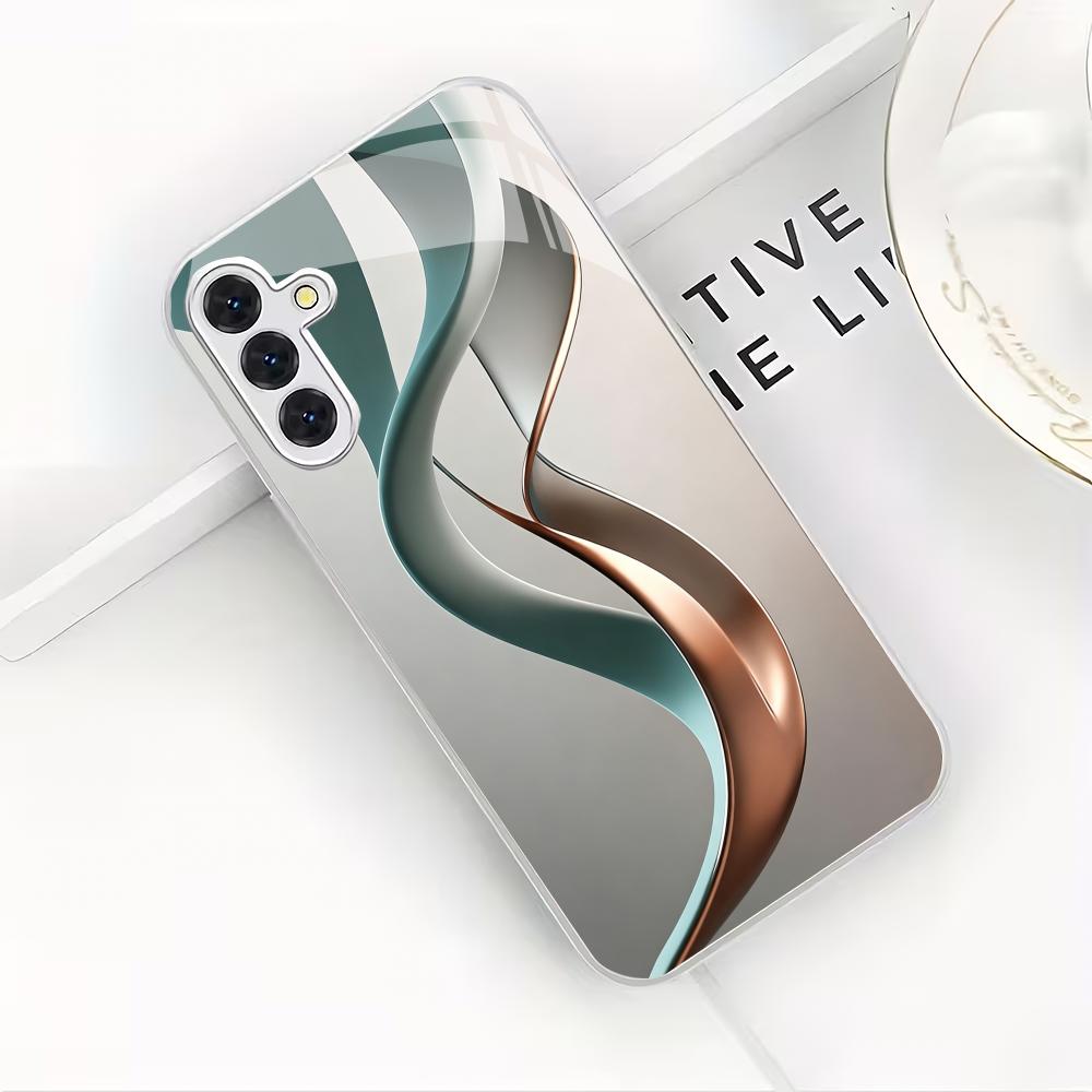 Abstract Art Silver Plated Glass Phone Case Suitable for Samsung GalaxyS26 S25 S24 S22 S21 S20FE/Ultra/Plus Anti Drop Back Cover