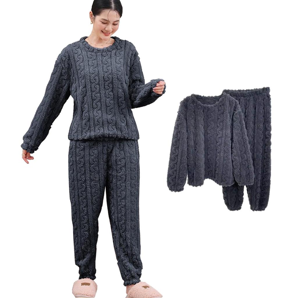 CoeFodMavo Fluffy Pajama Winter Long Pants and Long Sleeve Cute Jacquard Solid Fleece Perfect for Autumn and Winter Women's Set, Loungewear, Top,
