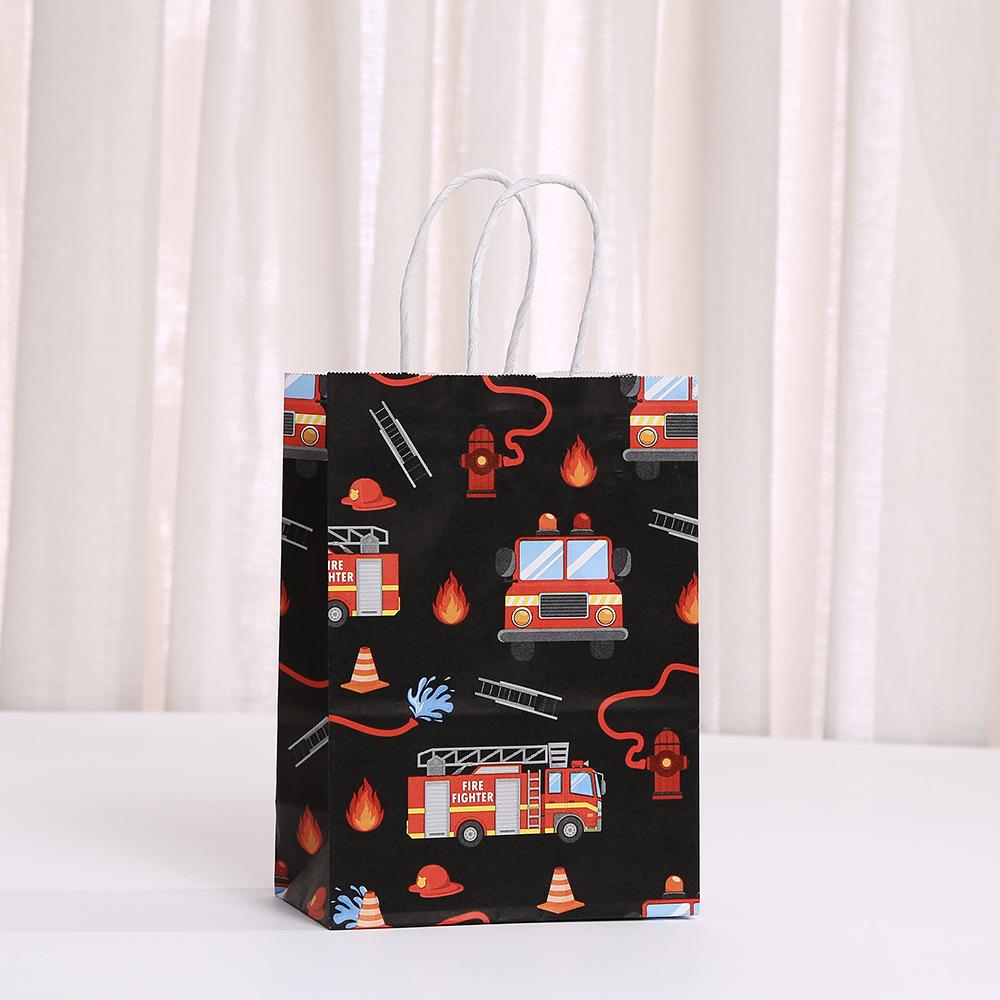 StoBag Fire Truck Paper Gift Bags for Sweets Gift Wrapping Bags Kids Birthday Party Treat Packaging Designer Kraft Bags