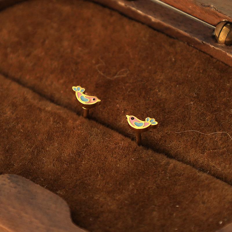 Creative Cute Bird Stud Earrings Dripping Oil Fresh 316 Earrings Simple Titanium Steel Earrings