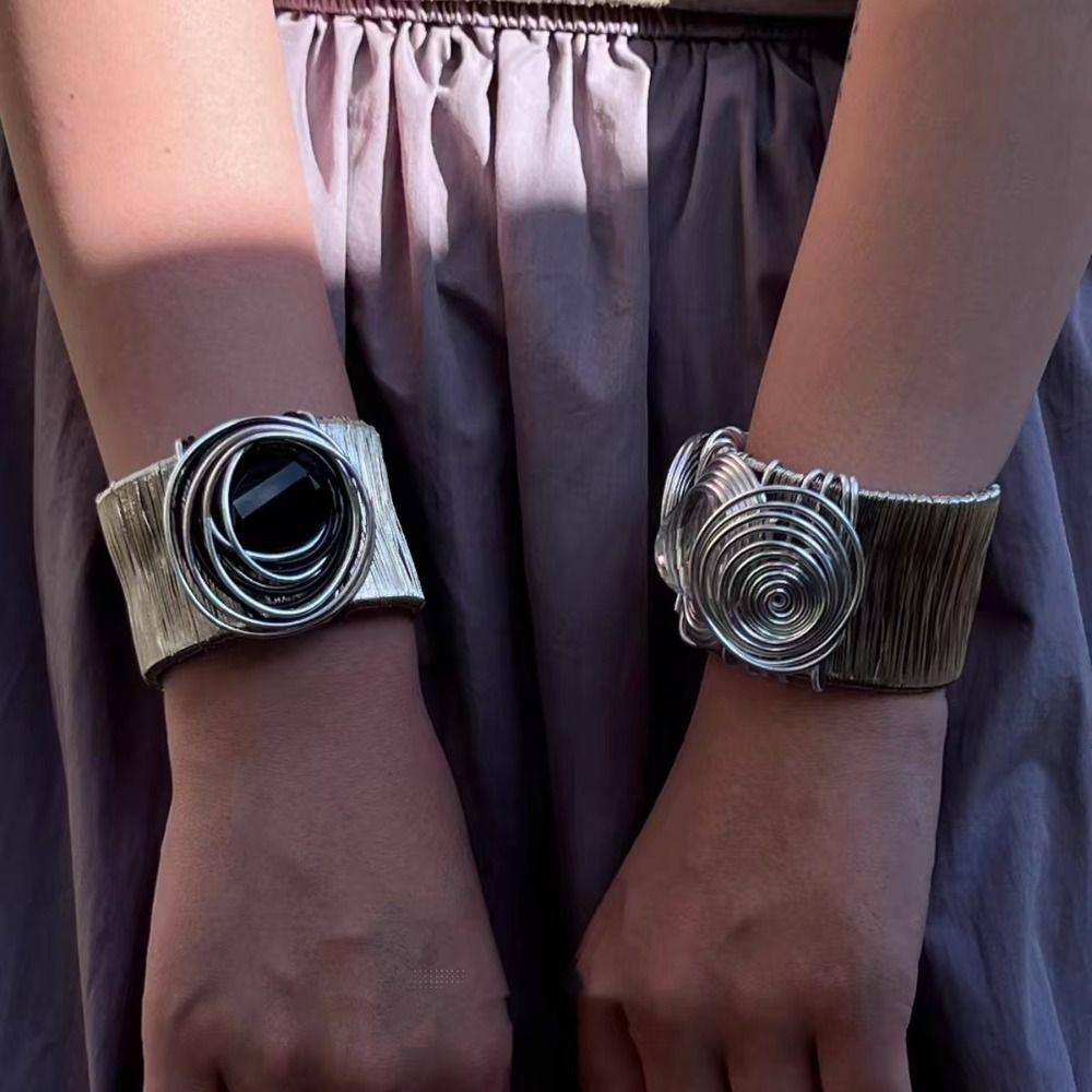 Silver Color Rhinestone Bracelet Line Twined Exaggerated Bracelet Cool Women Bangle  Gifts