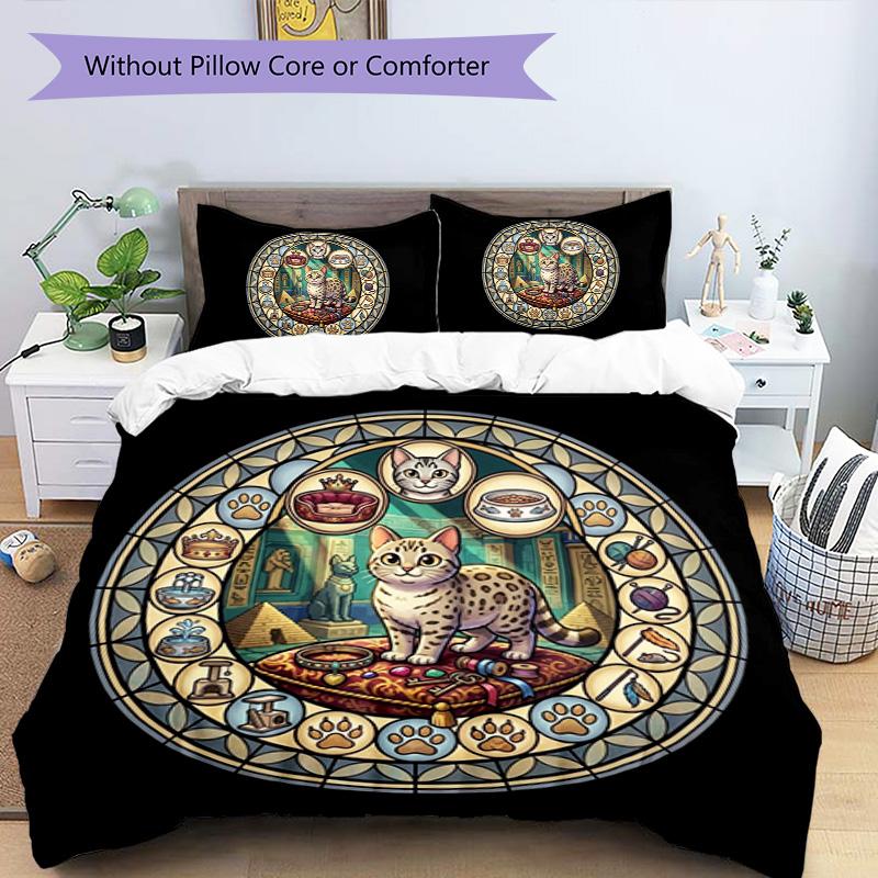 Royal Cat Kingdom Pattern Bedding,Quilt Set Quilt Cover Pillowcase Home Birthday Gift (1*duvet Cover+2*pillowcase,without Core)