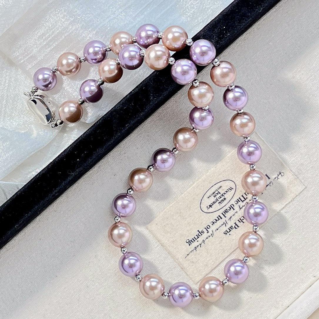 10Mm High Gloss Pink Purple Artificial Crystal Necklace Clavicle Chain
