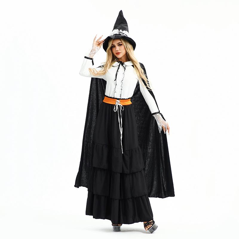 Halloween costume magic robe long dress witch cape shawl witch cos stage carnival costume