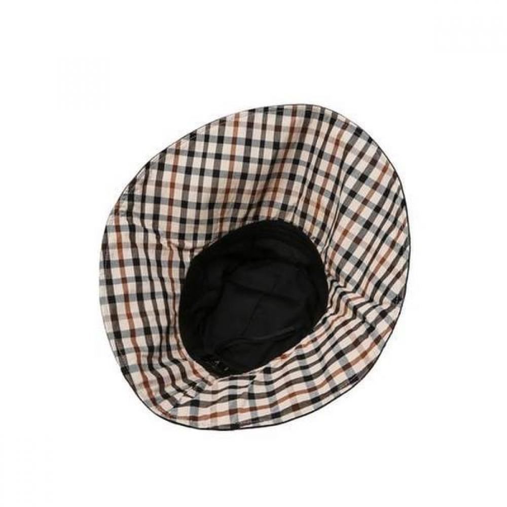 Daks Women Navy Check Pattern Linen Floppy Hat Dbhe5e122bk