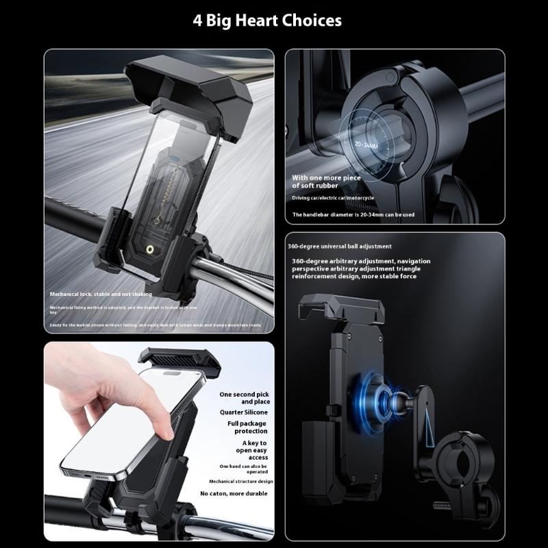 Motorcycle Phone Mount,Bike Phone Holder for Bicycles, Quick Install Waterproof Sunshade Handlebar Phone Mount