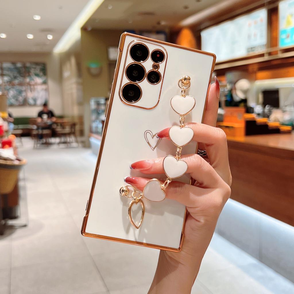 INS Applies To Samsung S25ULTRA Electroplated Love Mobile Phone Case A16 Bracelet A55 Anti-drop S24 Simple Protective Case