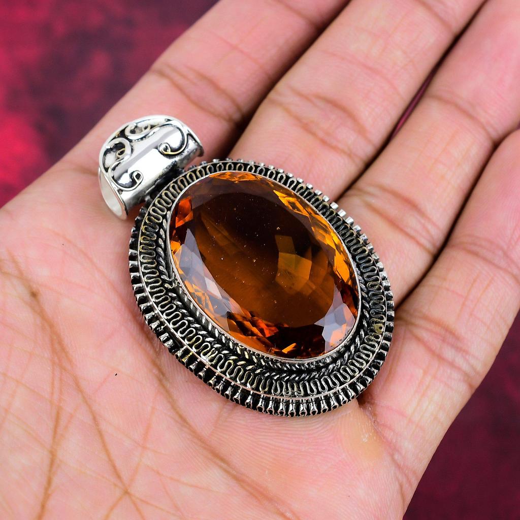 Wisiorek z cytrynu, biżuteria z litego srebra próby 925, ręcznie robiony wisiorek, na Święto Dziękczynienia