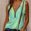 Women's  Fashion Summer New Print V-Neck Zipper Sleeveless Casual Tank Tops