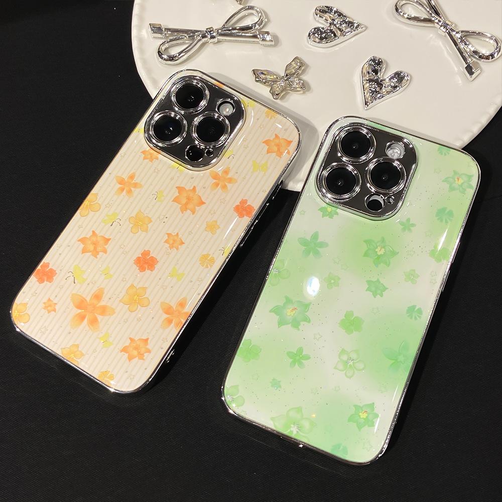 Full Screen Leaves and Stars Are Suitable for iPhone16pro Mobile Phone Case Apple 15 Electroplating Water Condensation Anti-drop 13 Small Fresh
