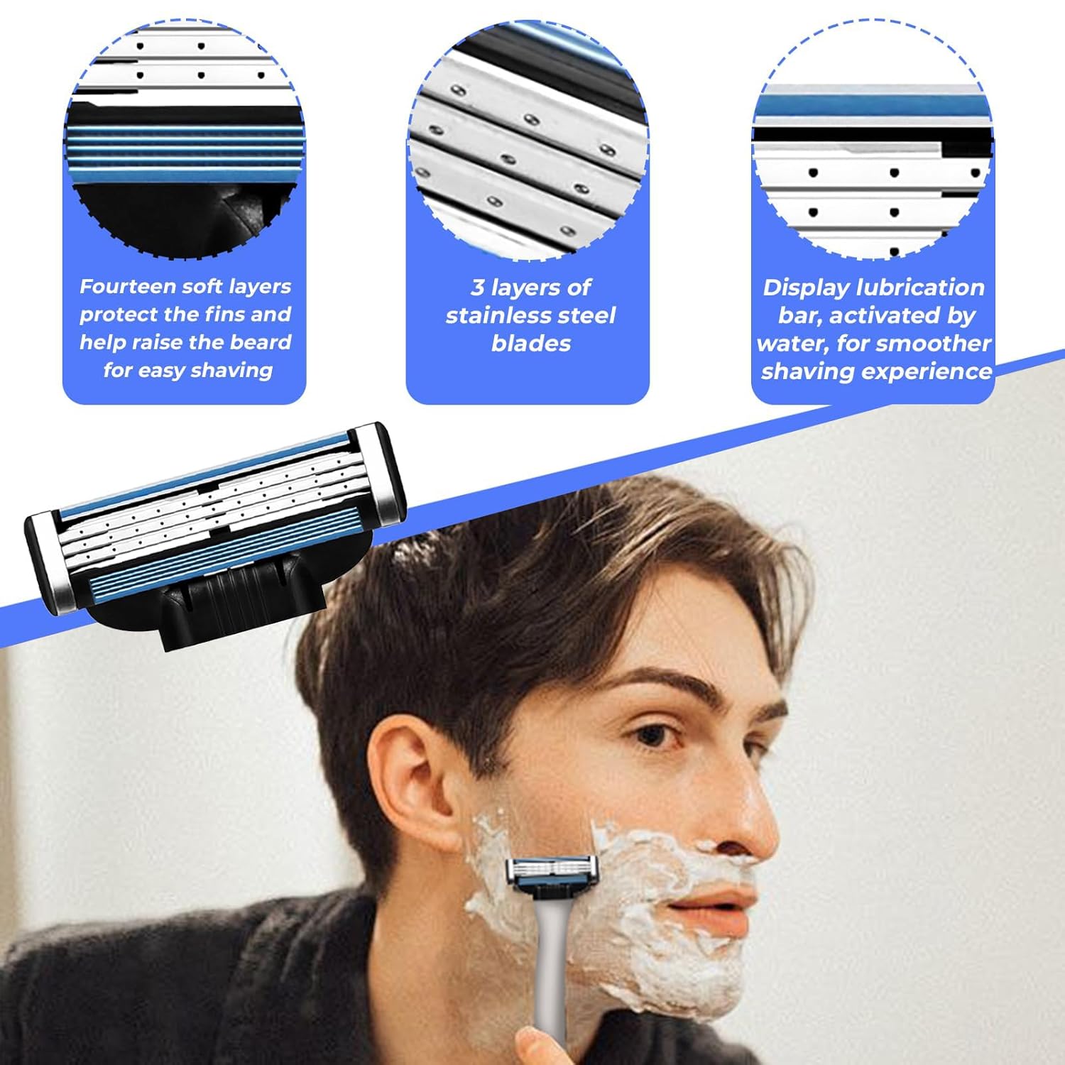 Razor Blades for Men - 24PCS Mach3 Razor Blades Refills for Men - Triple-layer Precision Blades with Dual Lubration Strips, Compatible with Mach 3