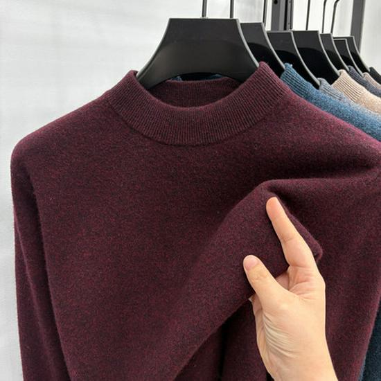 Men's 100% Wool High-Collar Knit Sweater – Thick, Warm, Solid Color, Perfect for Autumn and Winter