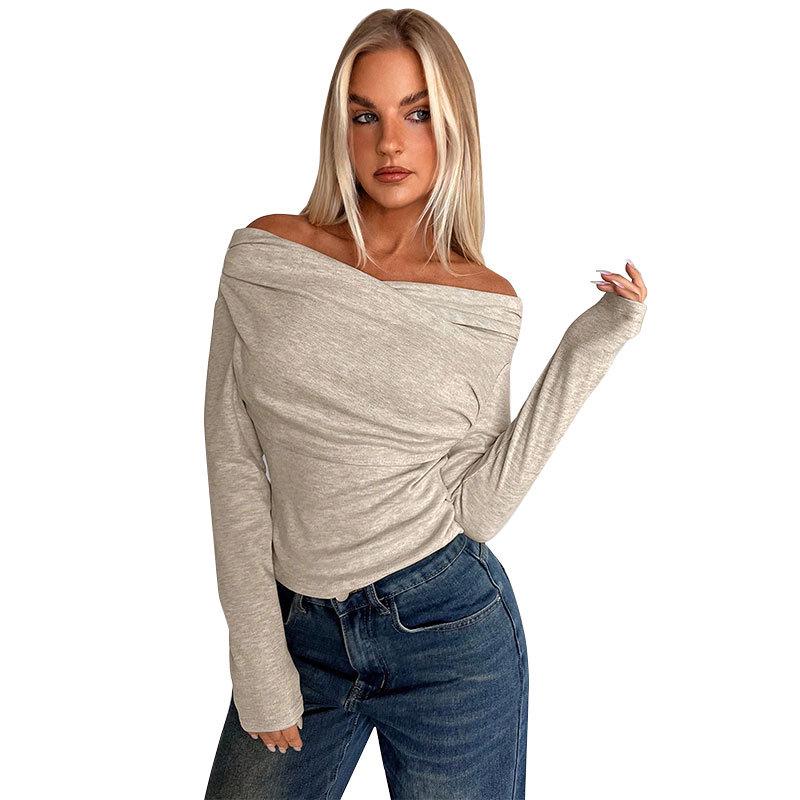 WG128 Autumn/Winter Off-Shoulder Long-Sleeve Solid Color Women's T-Shirt