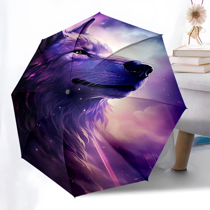 

1pc Galactic Wolf Automatic Opening/Closing Umbrella, Portable Folding Design, Iron Frame, Outdoor, Unique Gift for Fans & Travelers.V064