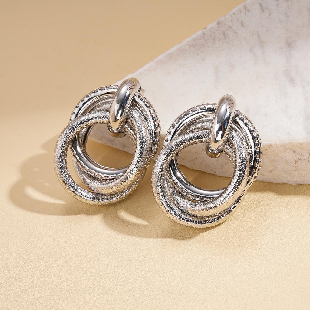 Multi-layer circle silver needle stud earrings simple geometric ins earrings