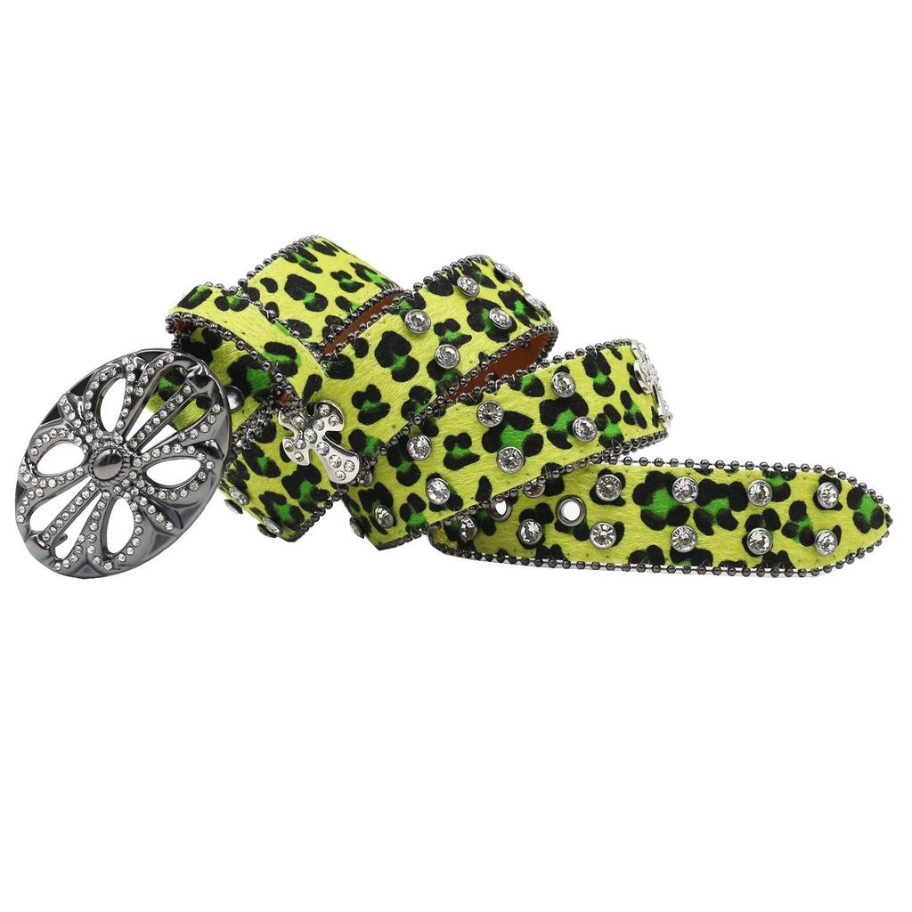 Bohemian Women's Leopard Print Rhinestone Leather Belt - Ethnic Style Versatile Accessory