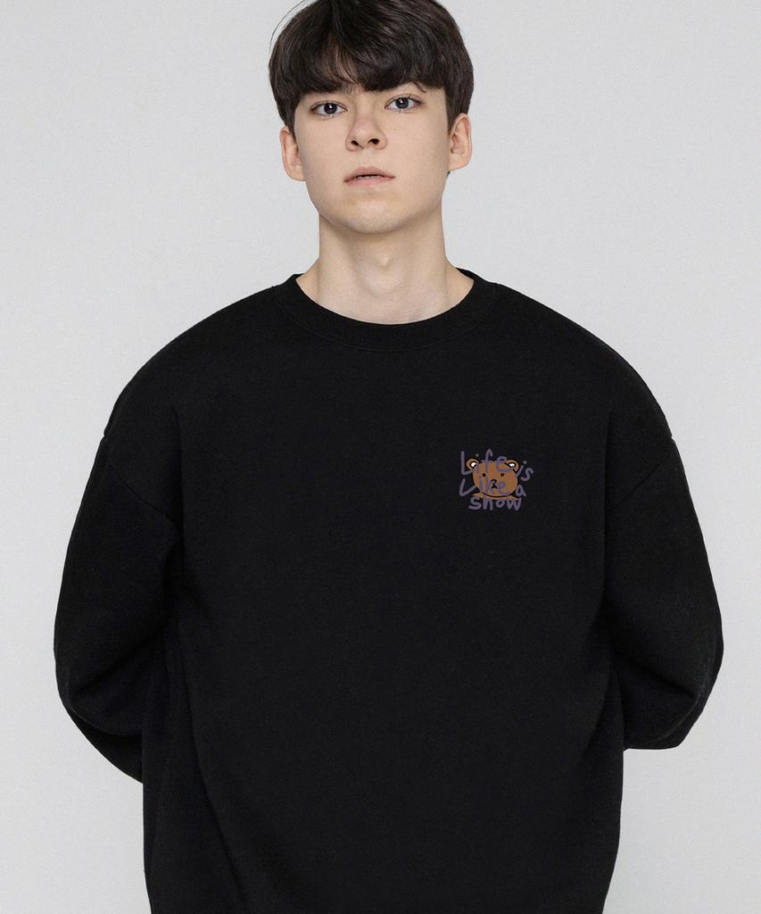 GRAVER [Unisex] Drawing Letter Bear Smile Sweatshirt_Black/Purple Logo