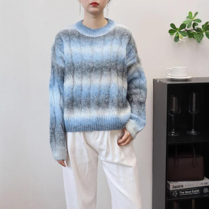 Autumn and winter new gradual change of color twist design sweater pullover loose sweet soft waxy knitted sweater top women