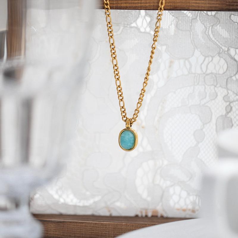 316L Stainless Steel New Fashion Upscale  Vintage Natural Ellipse Charms Thick Chain Choker Necklaces Pendants For Women