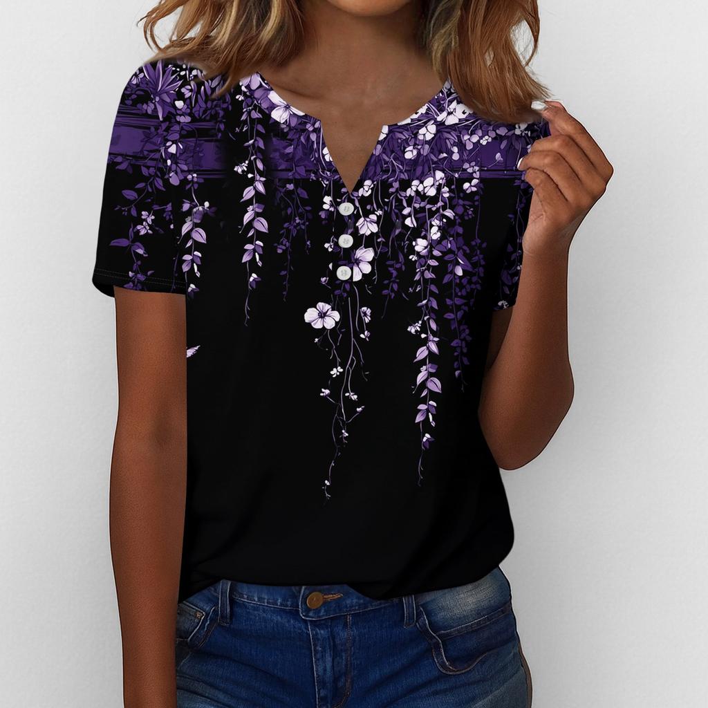 Sommer Oberteile für Damen Knopfleisten Blusen für Damen Elegant Lässig V-Ausschnitt T-Shirts