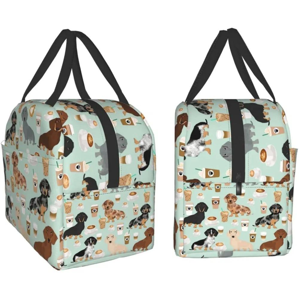 Roztomilá barevná káva jezevčík opakovaně použitelná izolovaná taška na oběd chladicí taška tote box kontejner s přední kapsou pro ženu muže