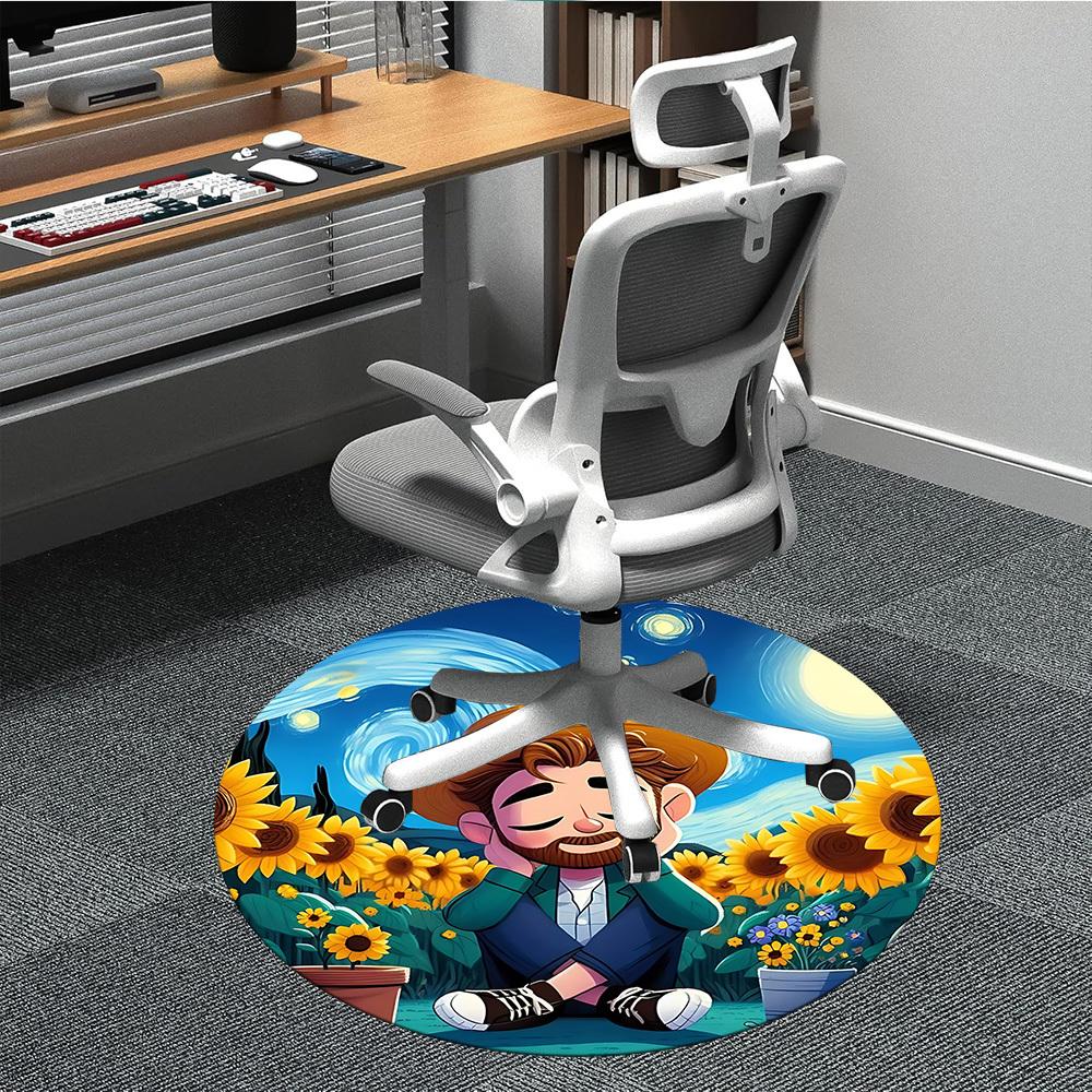 

1pc Sunflower Field Chair Carpet for Office, Soft, Non-Slip Polyester Mat, Office, Entryway, Living Room, Bedroom, yy251207232 80cm by 80cm