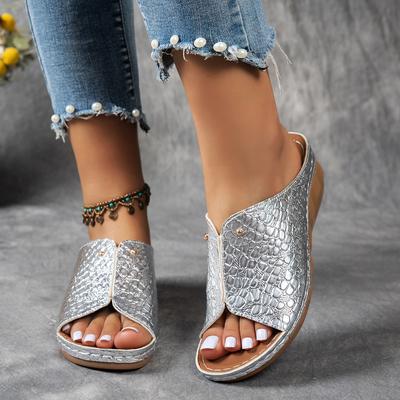New Large Size Slippers Thick Bottom Fish Mouth Sewing Line European and American Slippers Crocodile Pattern PU Slippers