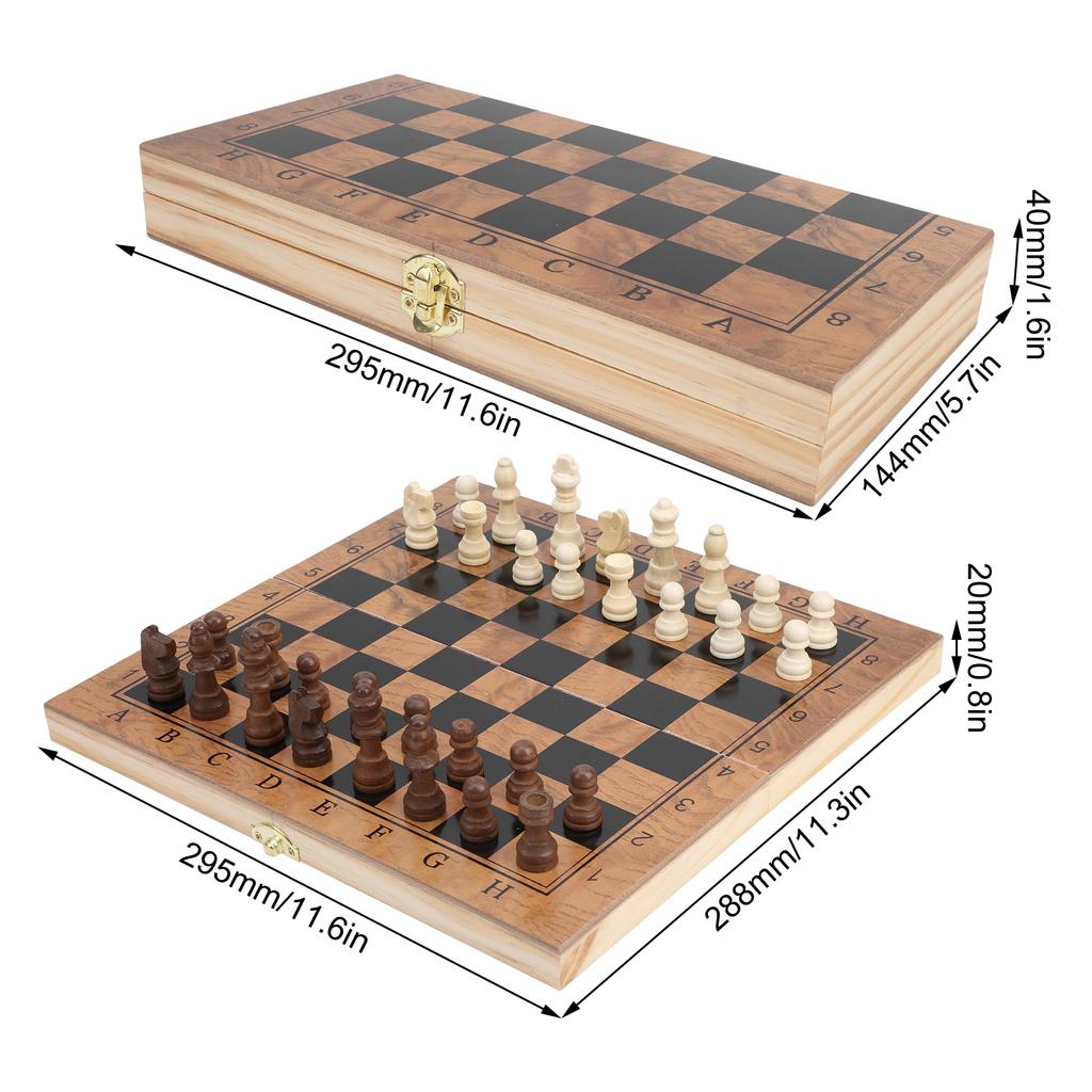 3 in 1 MultiFunctional Folding Wooden Chess Checkers Board Game Portable Draughts Set