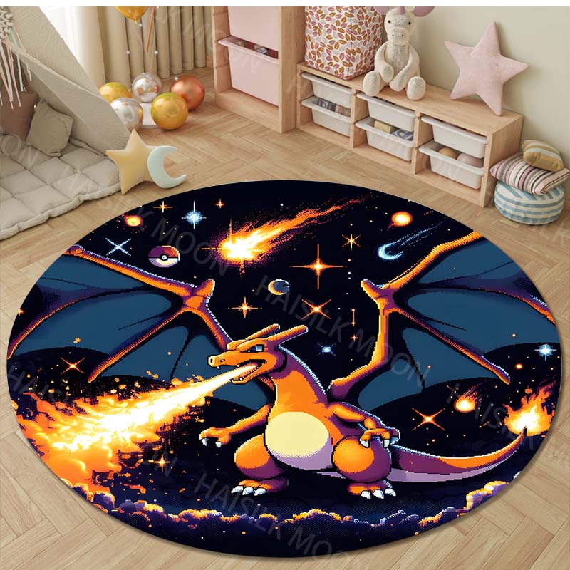 3D HD Bulbasaur Cartoon Round Carpet Kids Living Room Rug Camping Picnic Mats Flannel Anti-Slip Rug Yoga Mat Next Day Shipping