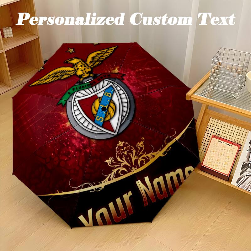 8 Rib Auto Folding Umbrella Benfica Print Custom Name Text Portable Rain Gear