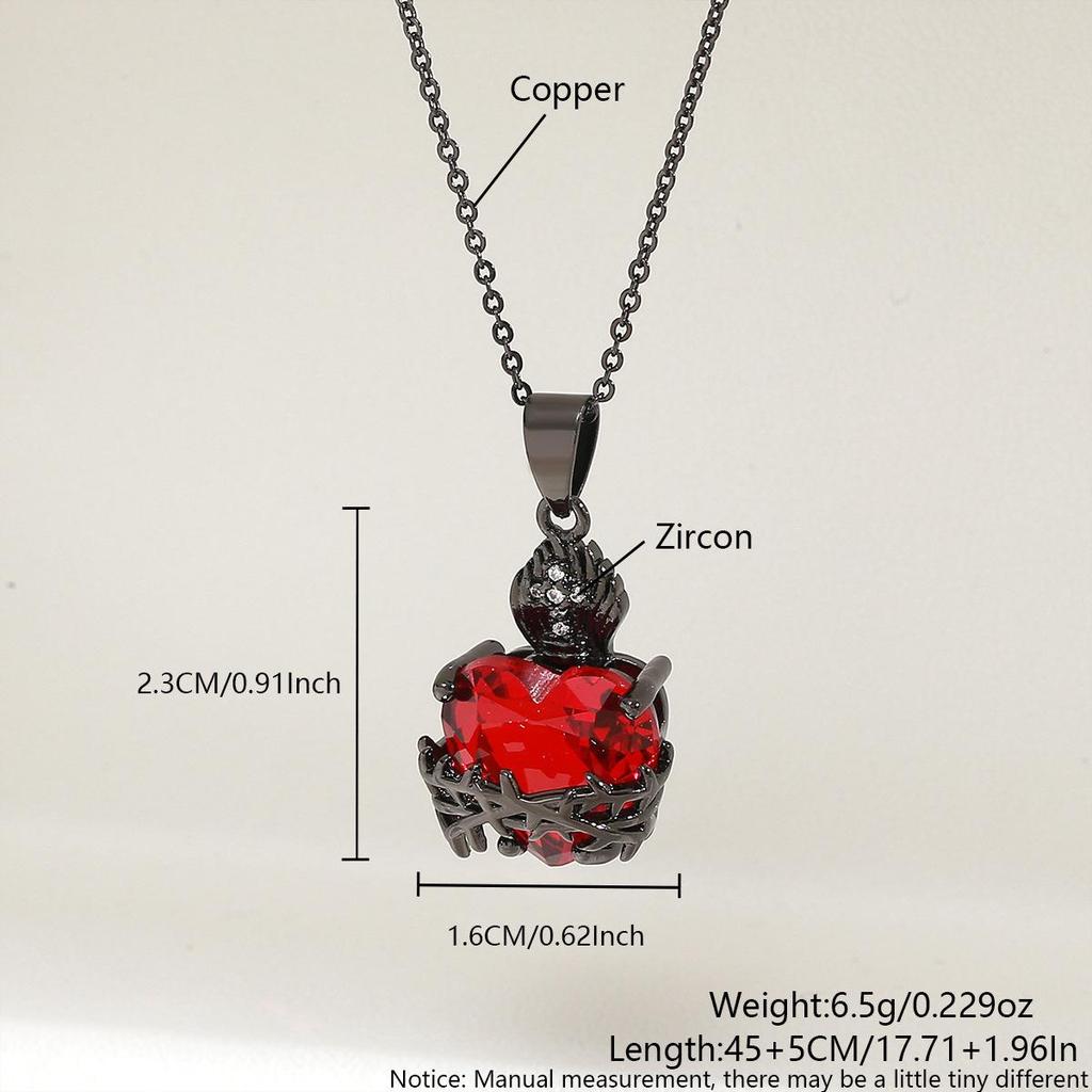 Purple Zirconia Heart Flame Cross Choker - Halloween Thorns Series Necklace