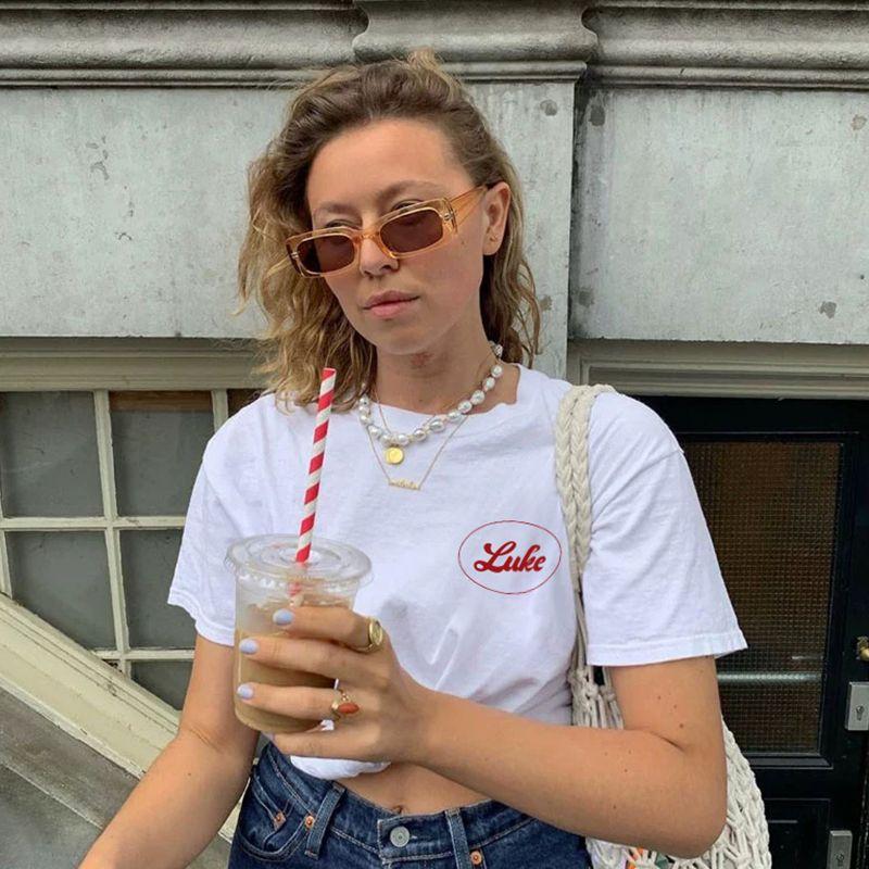 American Retro Sports Niche Style Luck Letter Simplicity White T Women's Shirt Short Sleeve Women's