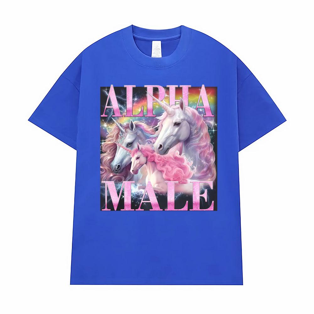 Alpha Male Rainbow Unicorn Funny Printed TShirt Men Women Oversized High Quality Classic T-Shirt Vintage Cotton Comfort T Shirts