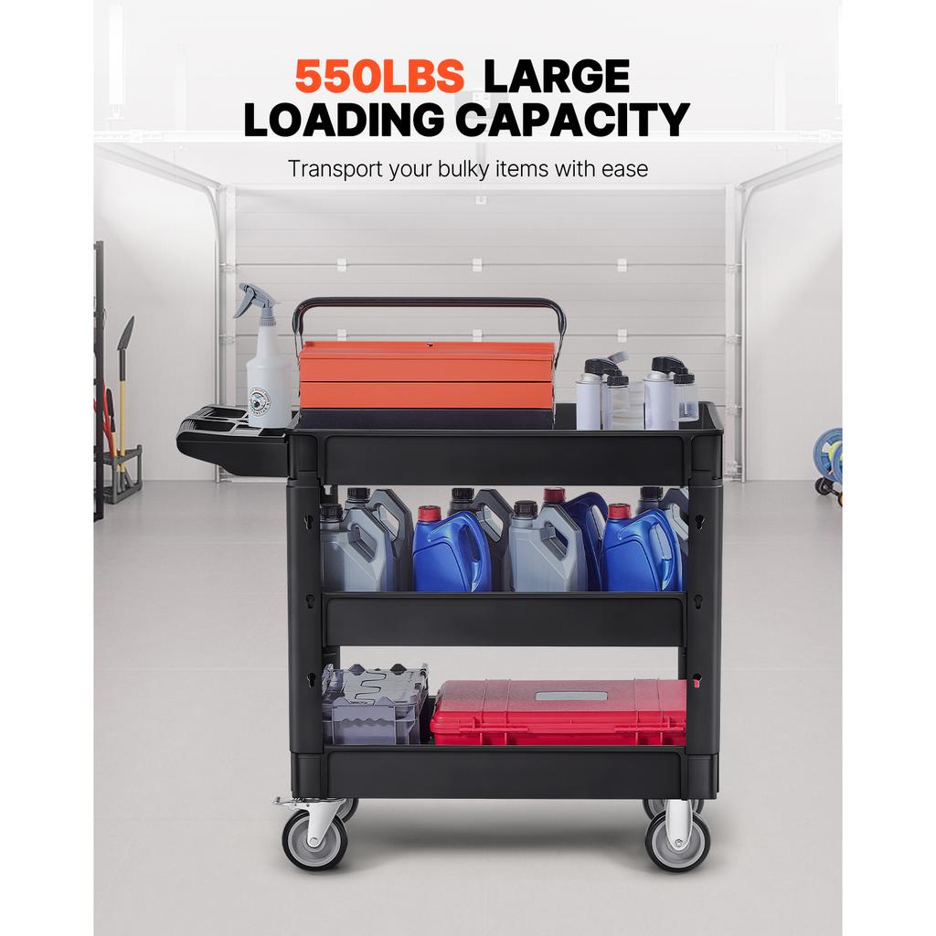 SucceBuy 2/3 Shelf Utility Service Cart Dolly with 360° Swivel Wheels Ergonomic Storage Handle for Warehouse/Garage/Cleaning