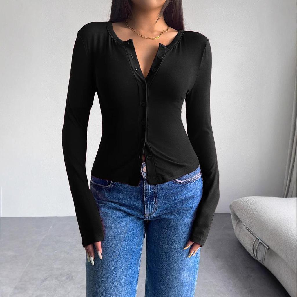 2025 European Autumn/Winter Slim Fit Long Sleeve Women’s Open Shirt