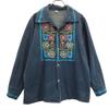 80s 90s Old Flower Embroidery Shirt Jacket 40 Navy Men's Used
