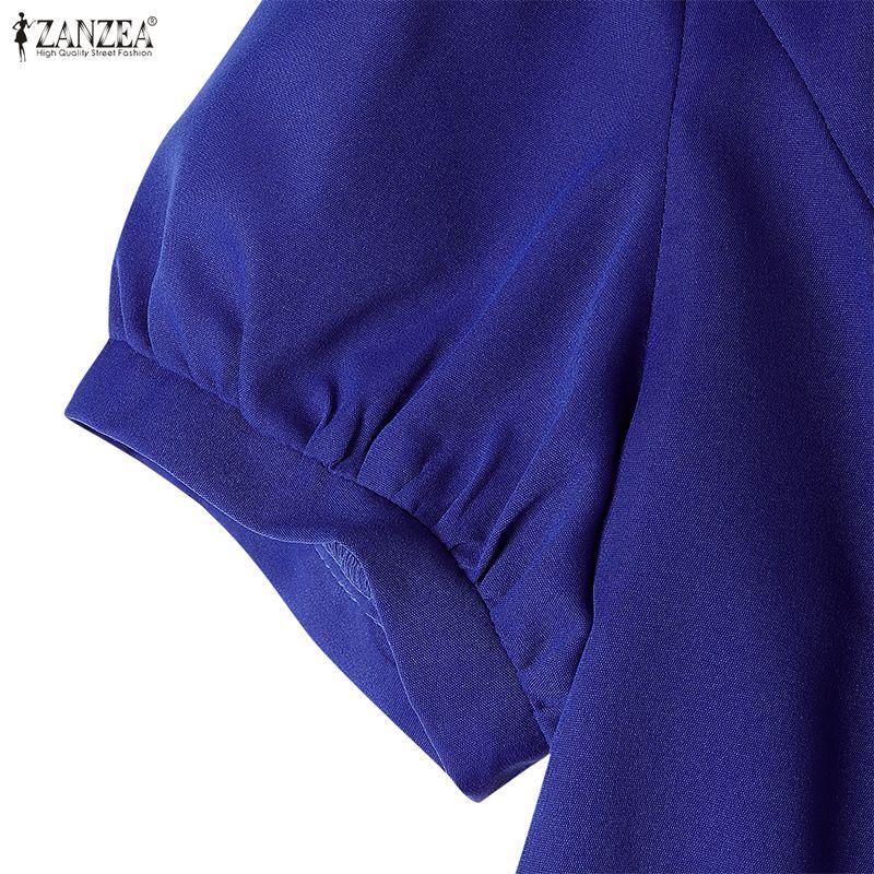 ZANZEA Damen Lässig Rundhals Sommer Kurzarm Print Kleid