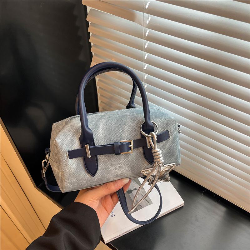 Small-sized Hand-held Boston-style Bag - Stylish Denim Bag for Office Commuting, Single-shoulder Cross-body Bag