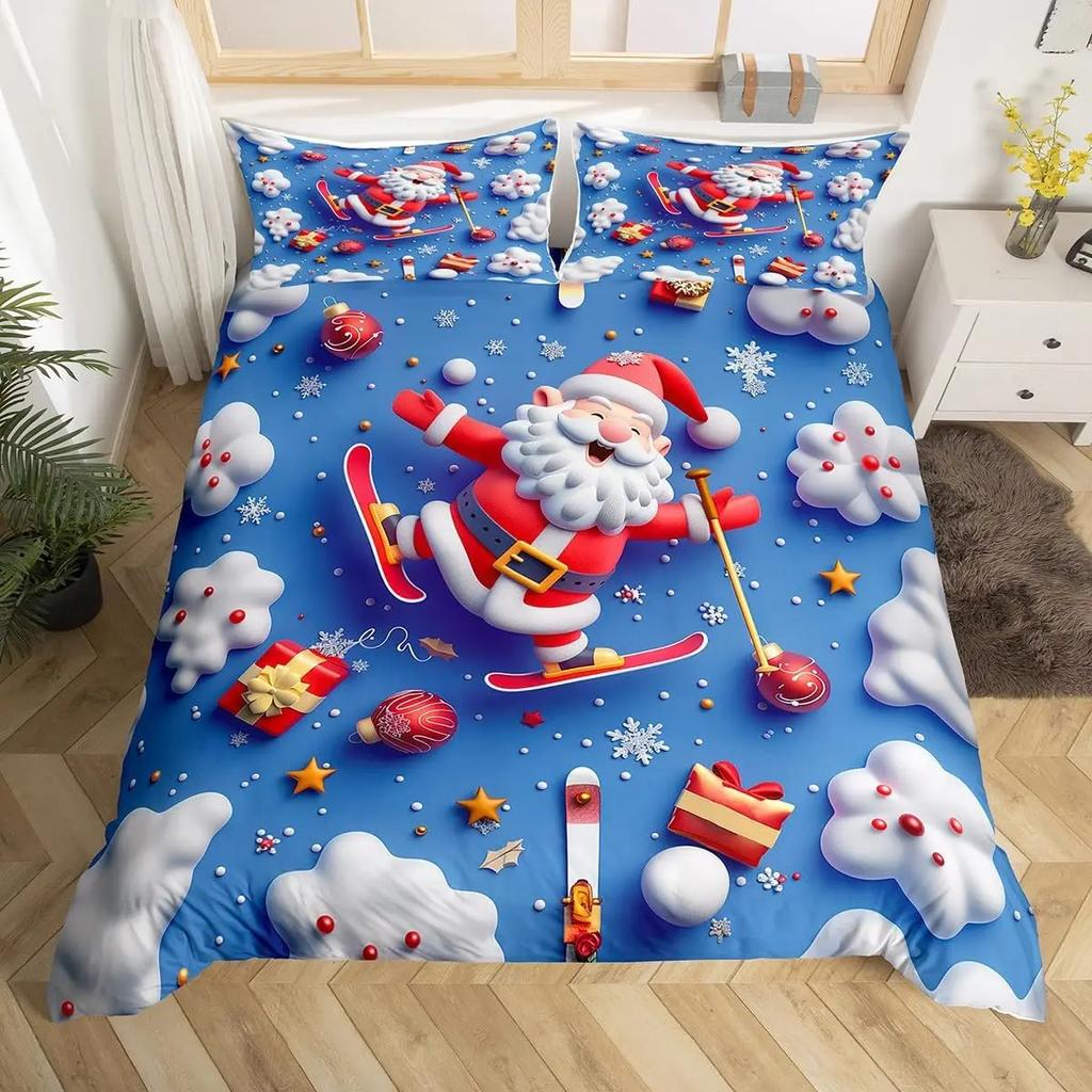 Christmas Duvet Cover Twin/Full/Queen/King Cartoon Santa Claus Bedding Set Xmas Theme Snowflake Comforter Cover for Girls Adults