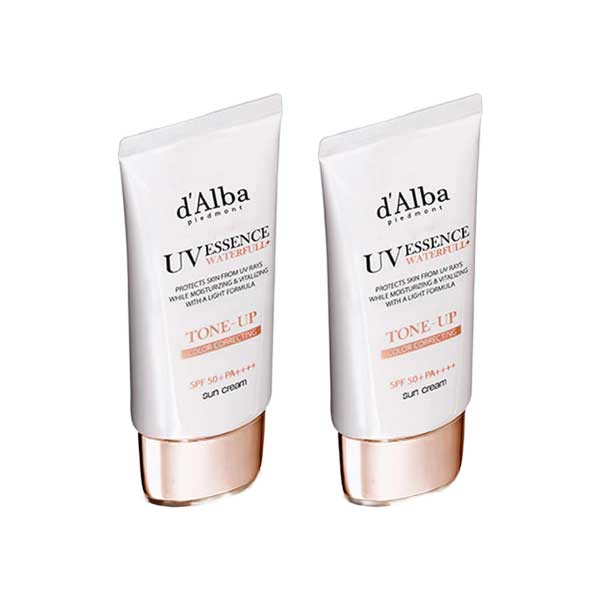 d Alba Vegan Waterfull Pink Tone-Up Sunscreen SPF50+ PA++++ Brightening UV Protection Sun Cream 50ml x 2 Set