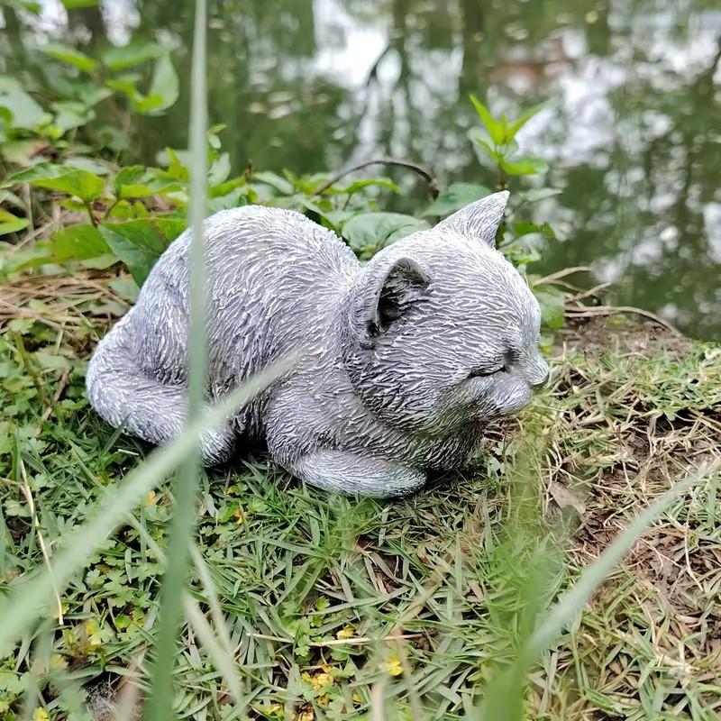 Figurina di Gatto in Resina Gatto Carino Addormentato Decorazione da Giardino Regalo per Amanti degli Animali