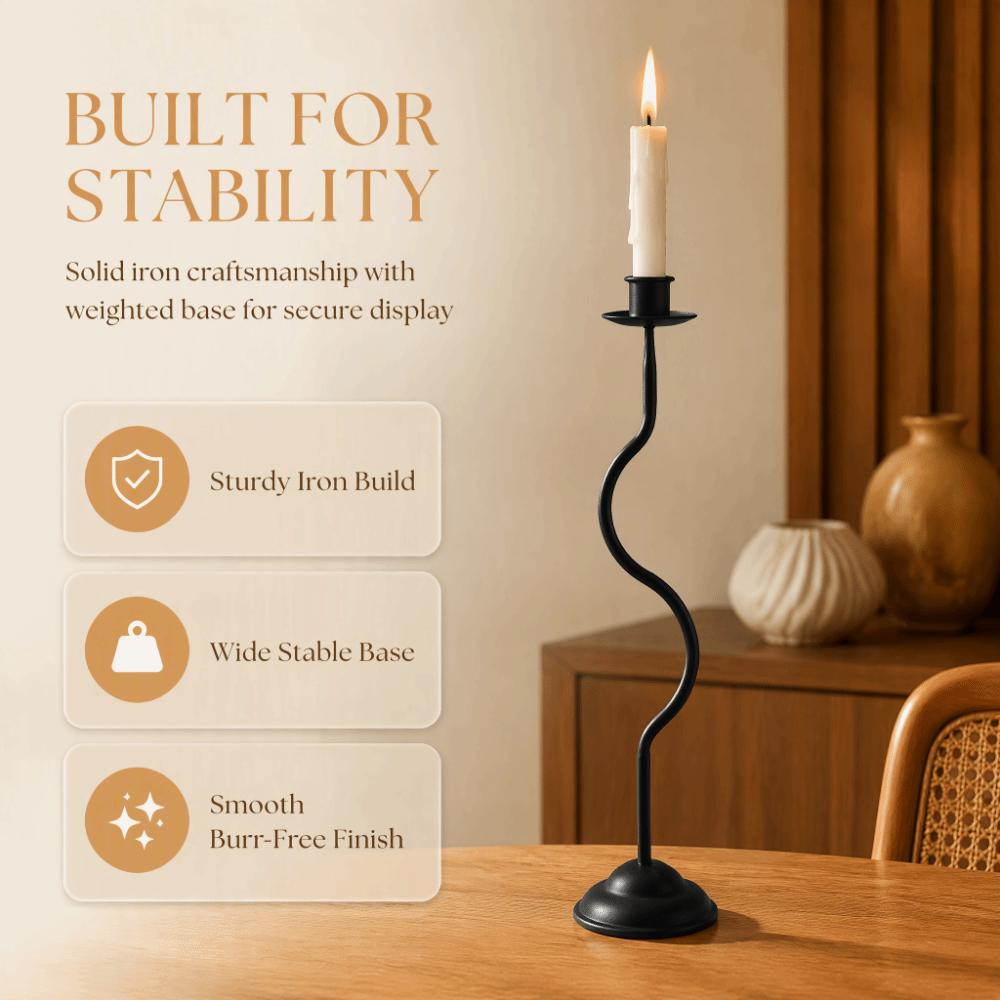 14.45x3.19in Taper Candle Holder Wavy Curve Design Metal Candle Holder for Home Decor