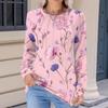 Women's Fashionable Casual Floral Retro Print Pleated Comfortable Round Neck Loose Long Sleeve T-shirt Top